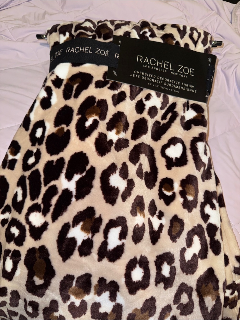 Rachel Zoe Leopard-Print Plush Throw in Brown and White
